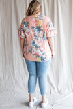 FLORAL PRINT RUFFLE SLEEVE TOP