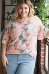 FLORAL PRINT RUFFLE SLEEVE TOP