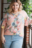 FLORAL PRINT RUFFLE SLEEVE TOP
