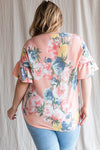 FLORAL PRINT RUFFLE SLEEVE TOP