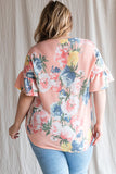 FLORAL PRINT RUFFLE SLEEVE TOP
