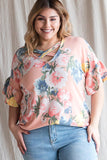 FLORAL PRINT RUFFLE SLEEVE TOP