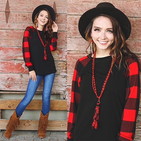 PLAID LONG SLEEVE TOP