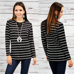 STRIPED V-NECK LACE TOP