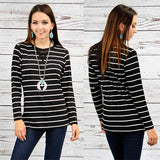 STRIPED V-NECK LACE TOP