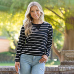 STRIPED V-NECK LACE TOP