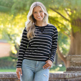 STRIPED V-NECK LACE TOP