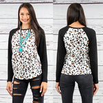 WHITE LEOPARD WAFFLE SLEEVE TOP