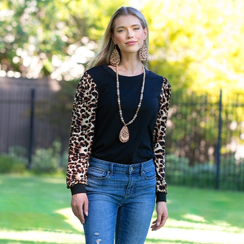 LEOPARD LONG SLEEVE PUFFED TOP
