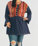 BUTTON DOWN PRINTED LONG SLEEVE TOP (PLUS)