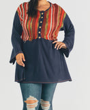 BUTTON DOWN PRINTED LONG SLEEVE TOP (PLUS)