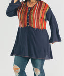 BUTTON DOWN PRINTED LONG SLEEVE TOP (PLUS)