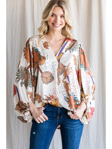 FALL FLORAL SATIN TOP