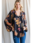 FALL FLORAL SATIN TOP