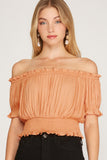 SLEEVELESS WOVEN RUFFLED TOP