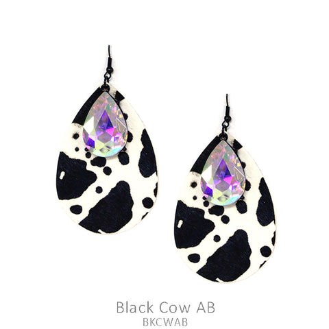 Leather Teardrop w/Glass Teardrop Earring
