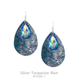 Leather Teardrop w/Glass Teardrop Earring