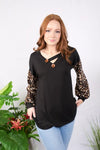LEOPARD BUBBLE SLEEVE TOP