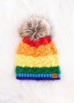 RAINBOW FAUX CABLE KNIT BEANIE