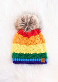 RAINBOW FAUX CABLE KNIT BEANIE
