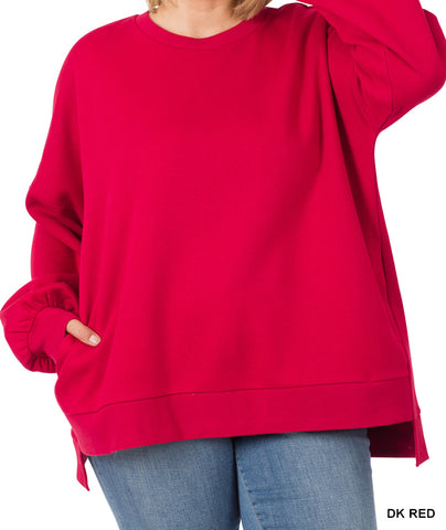 PLUS LONG SLEEVE ROUND NECK HI-LOW HEM SWEATSHIRT