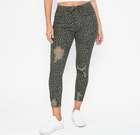DISTRESSED HIGH RISE ANKLE JOGGERS