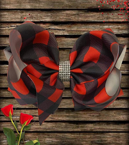 CHECKER RHINESTONE HAIR BOW