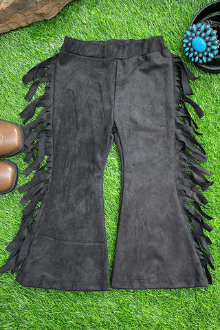 SUEDE FABRIC FRINGE BOOT CUT PANTS