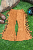SUEDE FABRIC FRINGE BOOT CUT PANTS