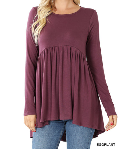 LONG SLEEVE WAIST SHIRRING TOP