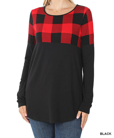 PLAID BLOCK SLEEVE TOP