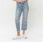 JB CURVY STAR PRINT CROPPED STRAIGHT JEANS