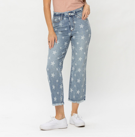 JB STAR PRINT CROPPED STRAIGHT JEANS