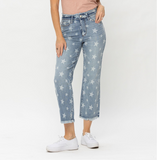 JB CURVY STAR PRINT CROPPED STRAIGHT JEANS
