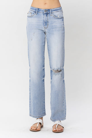 CURVY JB KNEE DESTROY DAD STRAIGHT JEANS