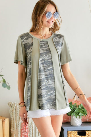 CAMO & COLORBLOCK COMBINATION TOP