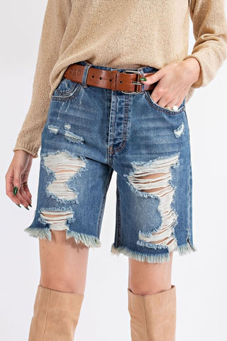 DISTRESSED DENIM SHORTS