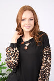LEOPARD BUBBLE SLEEVE TOP