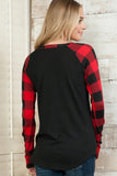 PLAID SOLID CONTRAST LS TOP