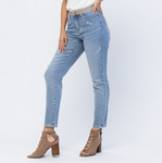 JUDY BLUE HI-WAIST CHEETAH CAMO BLOCK SLIM FIT JEANS