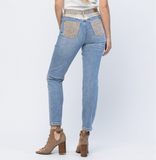 JUDY BLUE HI-WAIST CHEETAH CAMO BLOCK SLIM FIT JEANS