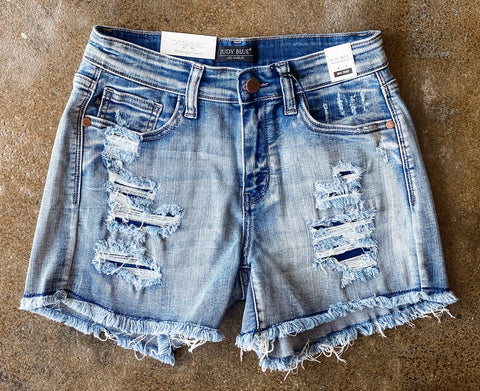 JB MID-RISE + WASH OUT CUTOFF SHORTS