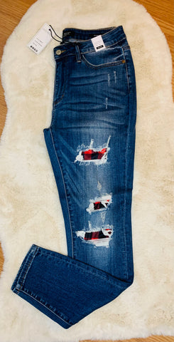 JUDY BLUE BUFFALO PLAID MID RISE SKINNY JEANS