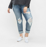 JB MID-RISE BOYFRIEND DESTROYED BLEACH SPLATTER