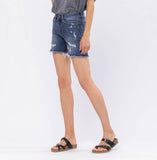 JB MID RISE BLEACH SPLASH DESTROYED SHORTS