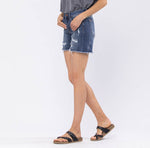 JB MID RISE BLEACH SPLASH DESTROYED SHORTS