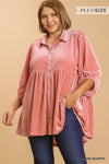 CURVY VELVET 3/4 SLEEVE TUNIC DRESS