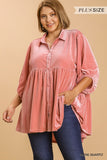 CURVY VELVET 3/4 SLEEVE TUNIC DRESS
