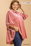 CURVY VELVET 3/4 SLEEVE TUNIC DRESS