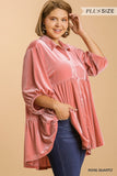 CURVY VELVET 3/4 SLEEVE TUNIC DRESS